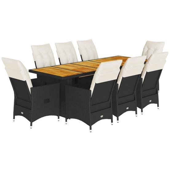 Ensemble de bistro de jardin 9 pcs coussins noir poly rotin
