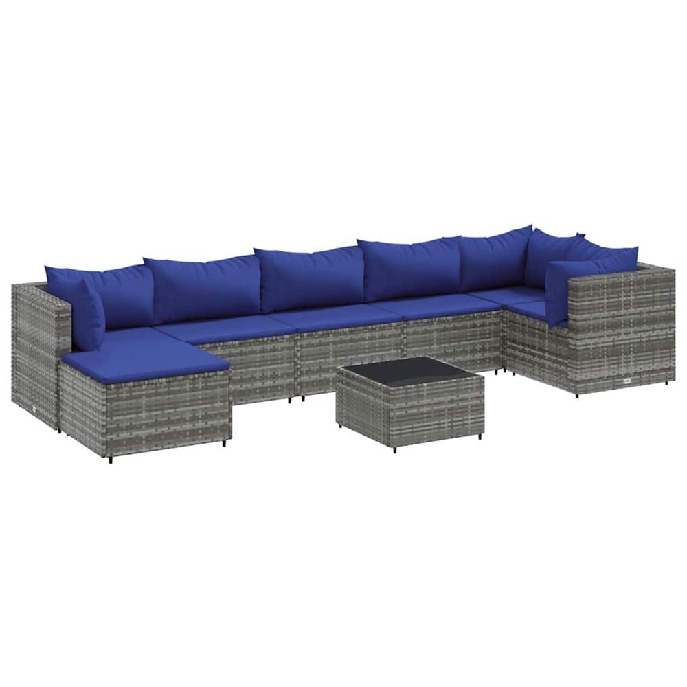 Salon de jardin 8 pcs avec coussins gris résine tressée