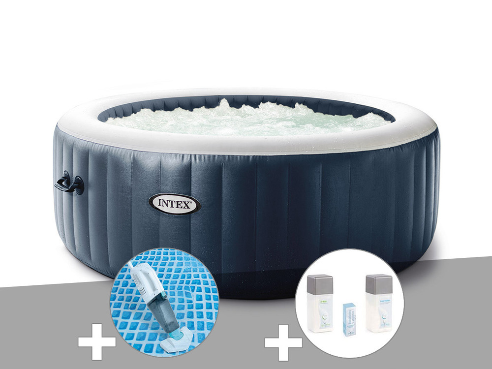 Kit spa gonflable  purespa blue navy rond bulles 4 places + aspirateur + kit tra