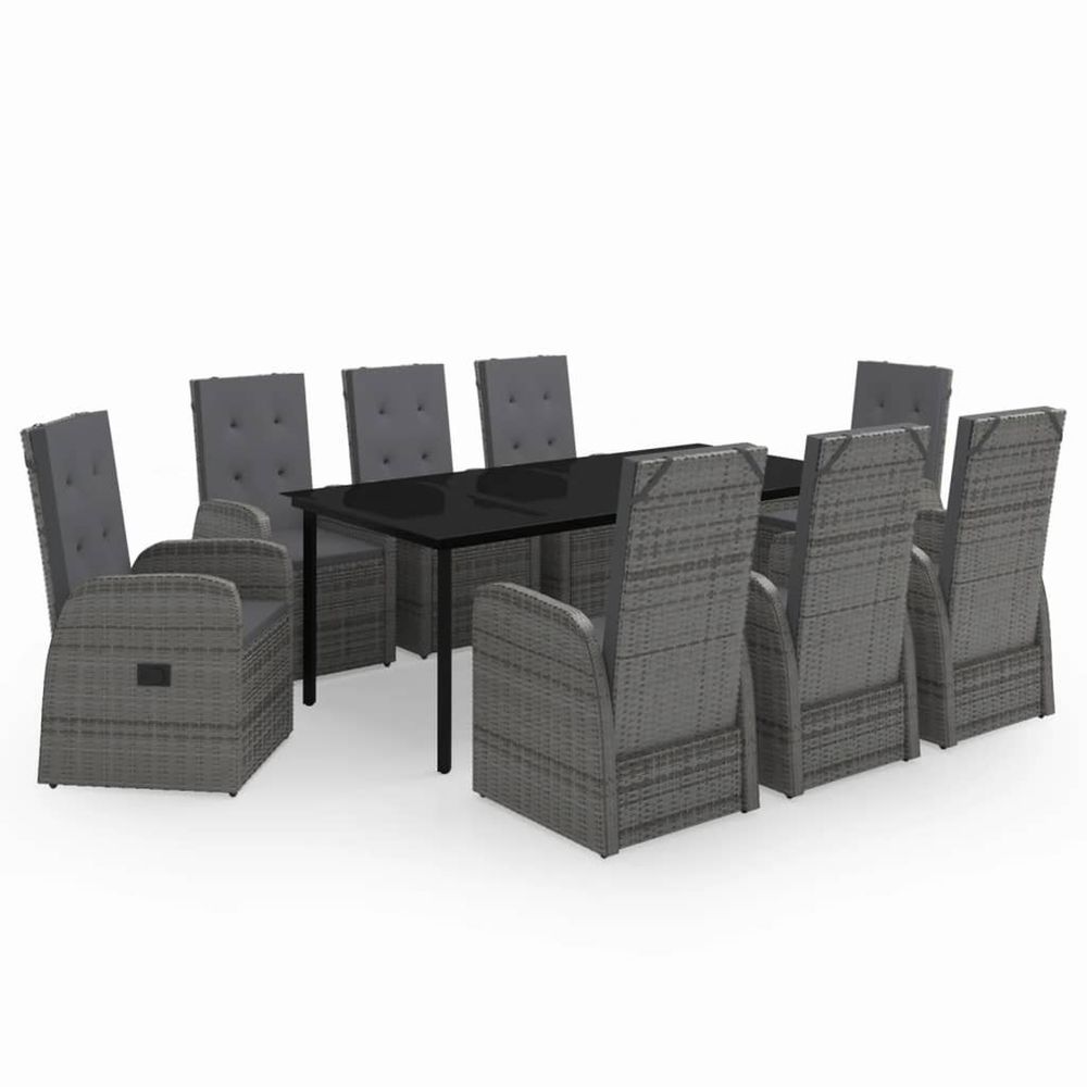 Ensemble à manger de jardin avec coussins 9 pcs gris