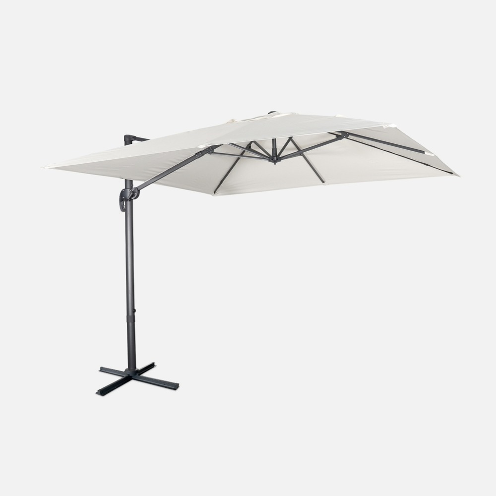 Parasol déporté carré 3x3m haut de gamme excentré inclinable rotatif à 360°