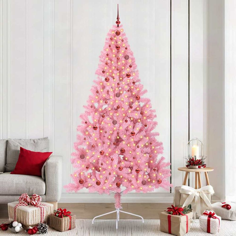 Petit sapin de noël artificiel complet lumineux avec boules rose 120 cm