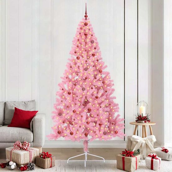 Petit sapin de noël artificiel complet lumineux avec boules rose 120 cm