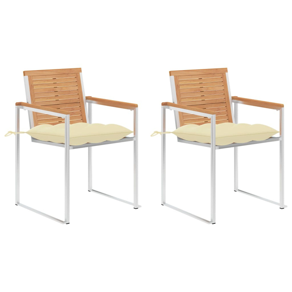 Chaises de jardin avec coussins lot de 2 teck solide et acier