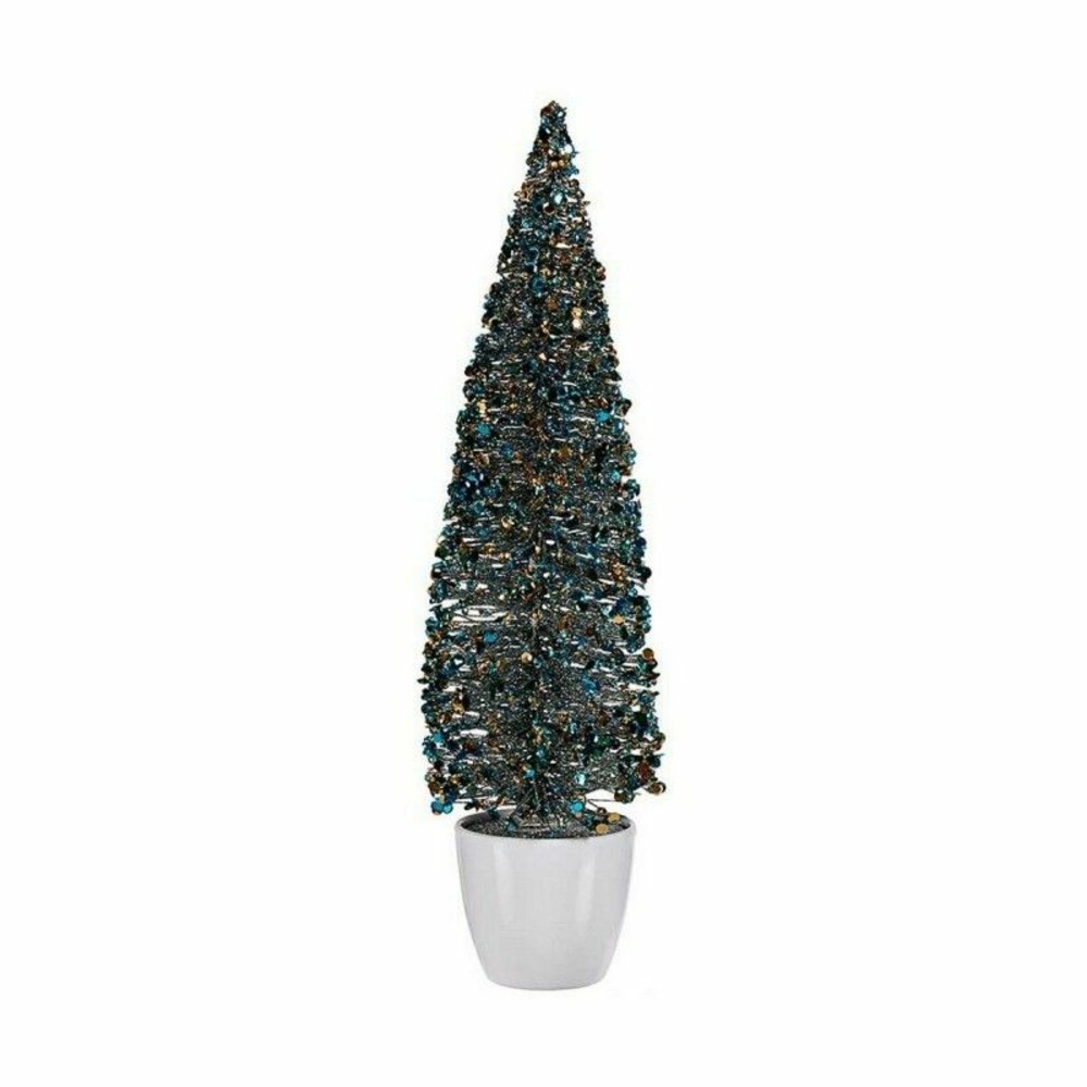 Sapin de noël grand 10 x 38 x 10 cm bleu doré plastique