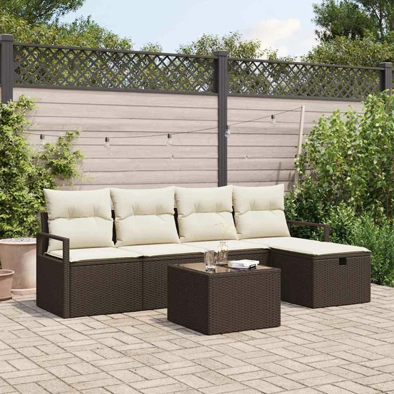 Ensemble de canapé de jardin 6 pcs marron poly rotin