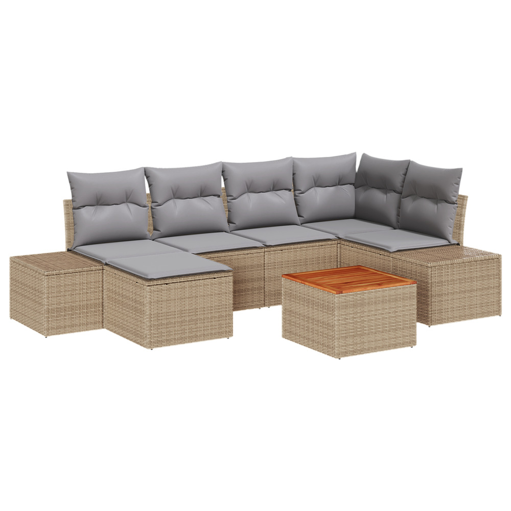 Canapé de jardin 7 pièces avec coussins beige en rotin synthétique