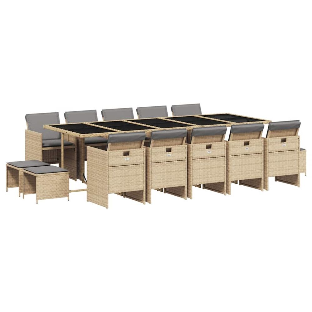 Ensemble à manger de jardin et coussins 15 pcs mélange beige