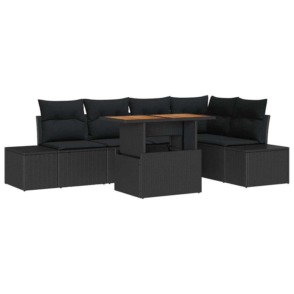 Ensemble de canapé de jardin 6 pcs noir poly rotin