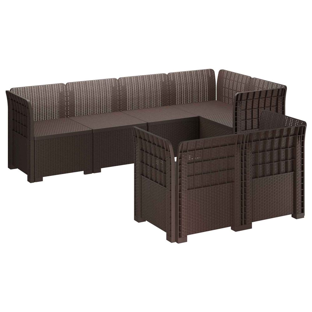 Canapé de jardin 7 places look rattan pp marron