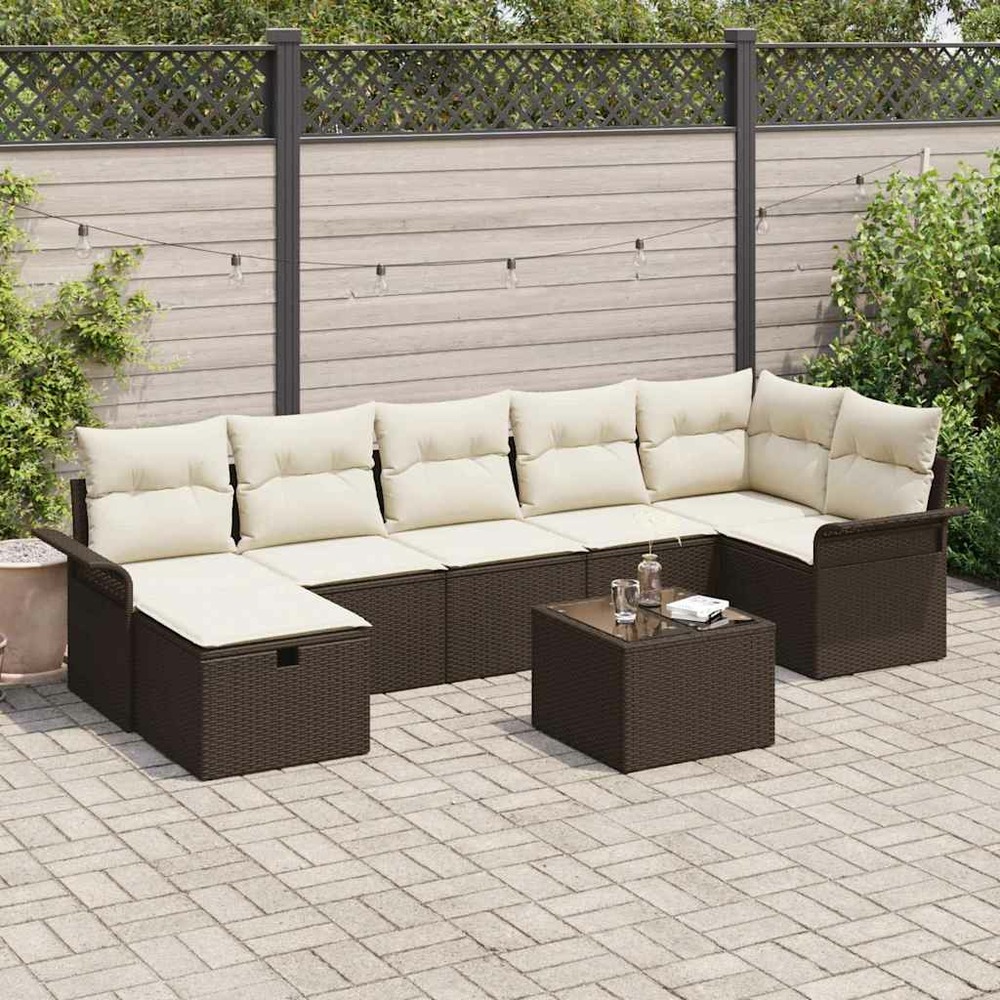 Ensemble de canapé de jardin 8 pcs marron poly rotin