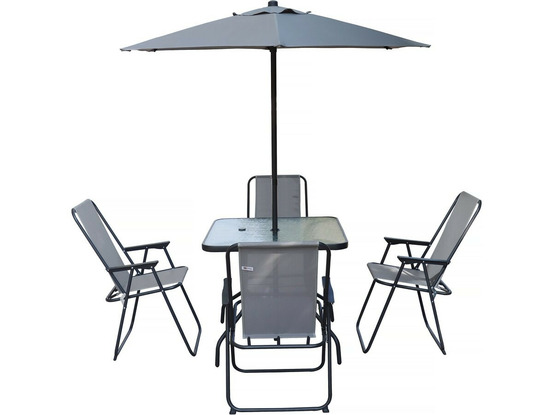 Table et chaises de jardin avec parasol en métal