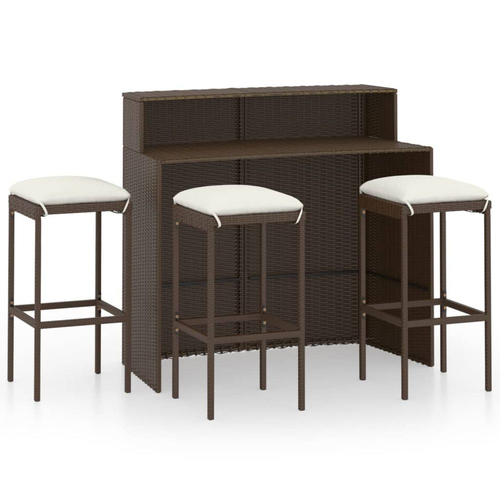 Ensemble de bar de jardin avec coussins 4 pcs marron