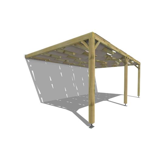 Pergola bois • 6m x 4m • adossée • sens largeur • voilage semi-transparent inclus • livraison comprise