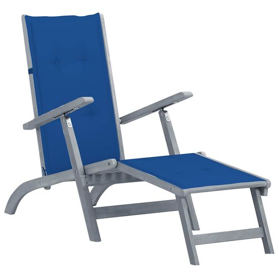 Chaise longue d'extérieur repose-pied et coussin acacia solide bain de soleil