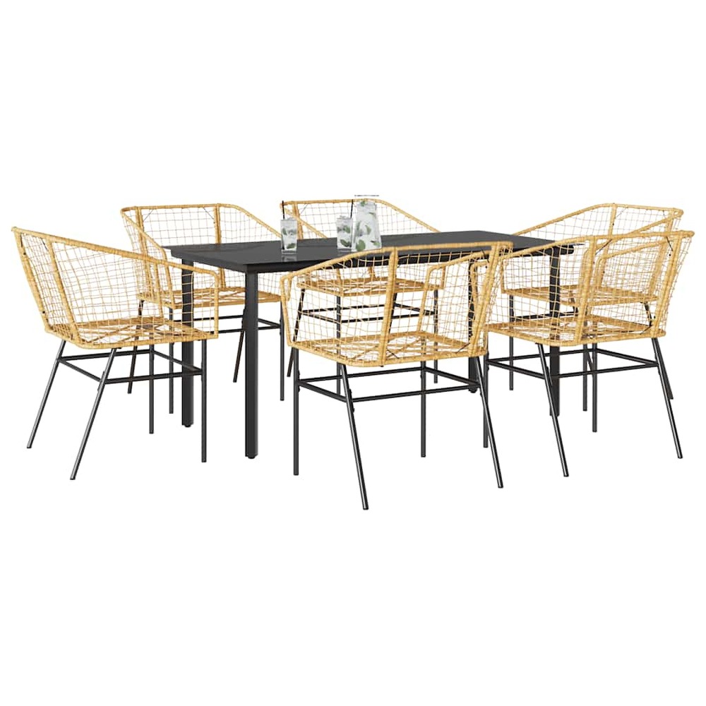 Ensemble à manger jardin 7pcs marron rpoly otin verre