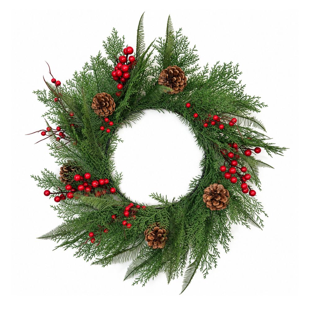 Couronne de noël artificielle avec baies rouges ø 45 cm - little grove