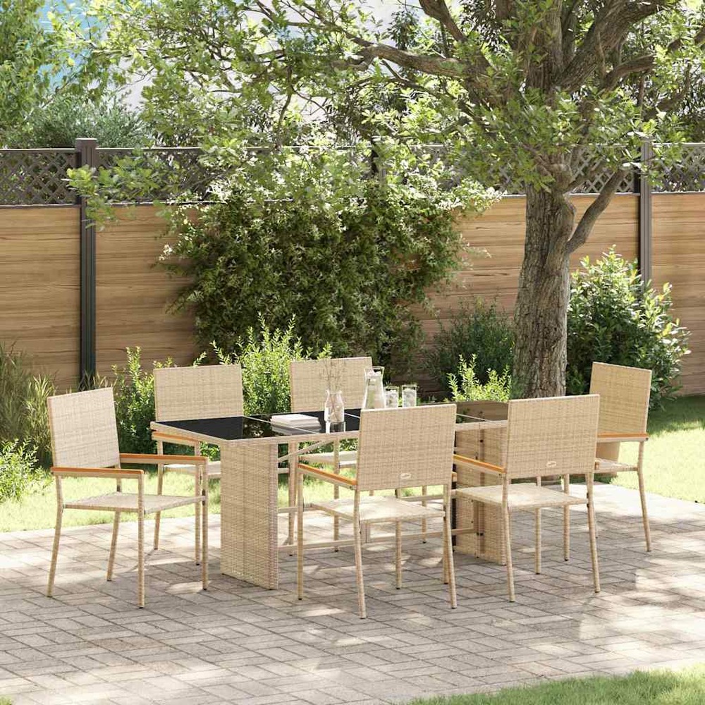 Ensemble de salle à manger pour jardin 7 pcs beige polyrotin