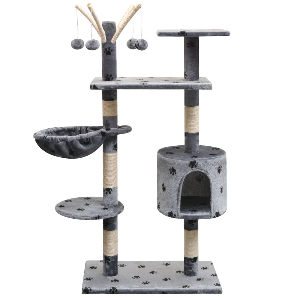 Arbre à chat 125 cm hamac et griffoir sisal motif pattes gris