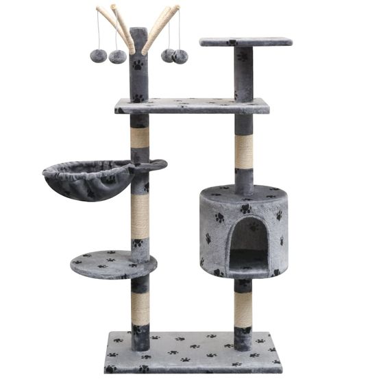 Arbre à chat 125 cm hamac et griffoir sisal motif pattes gris
