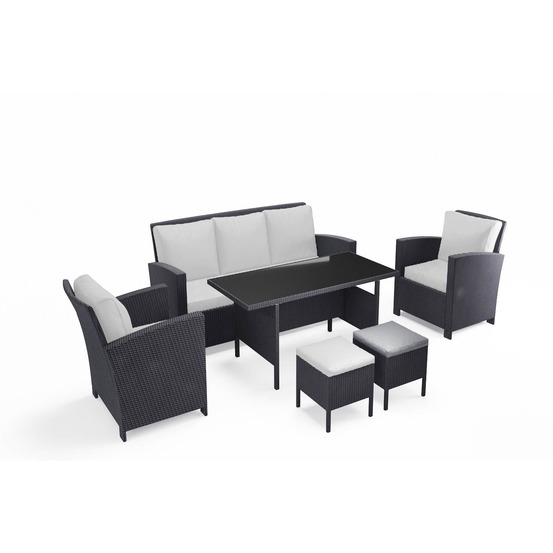 Salon de jardin 7 places en résine tressée noir et blanc modena