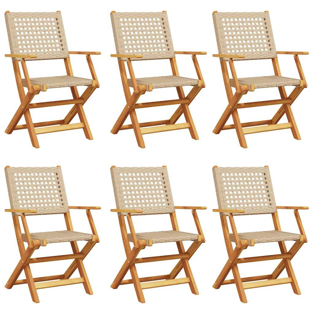 Chaises de jardin pliantes lot de 6 beige rotin et bois massif