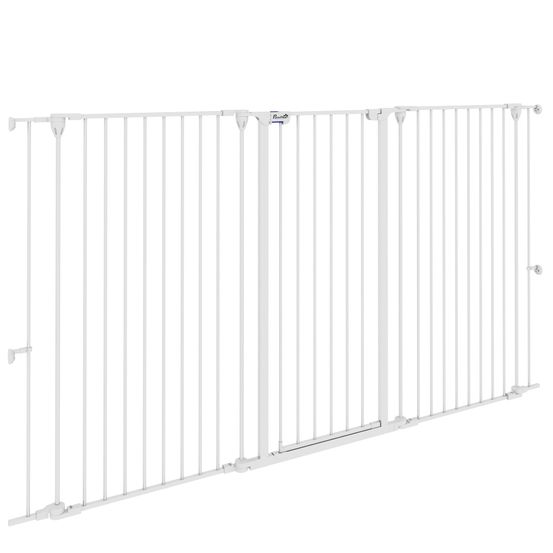 Barrière de sécurité acier pour chiens 3 panneaux pliants 206x120cm blanc