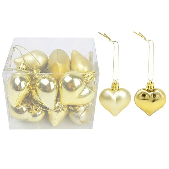 Lot de 36 boules de noël coeur or