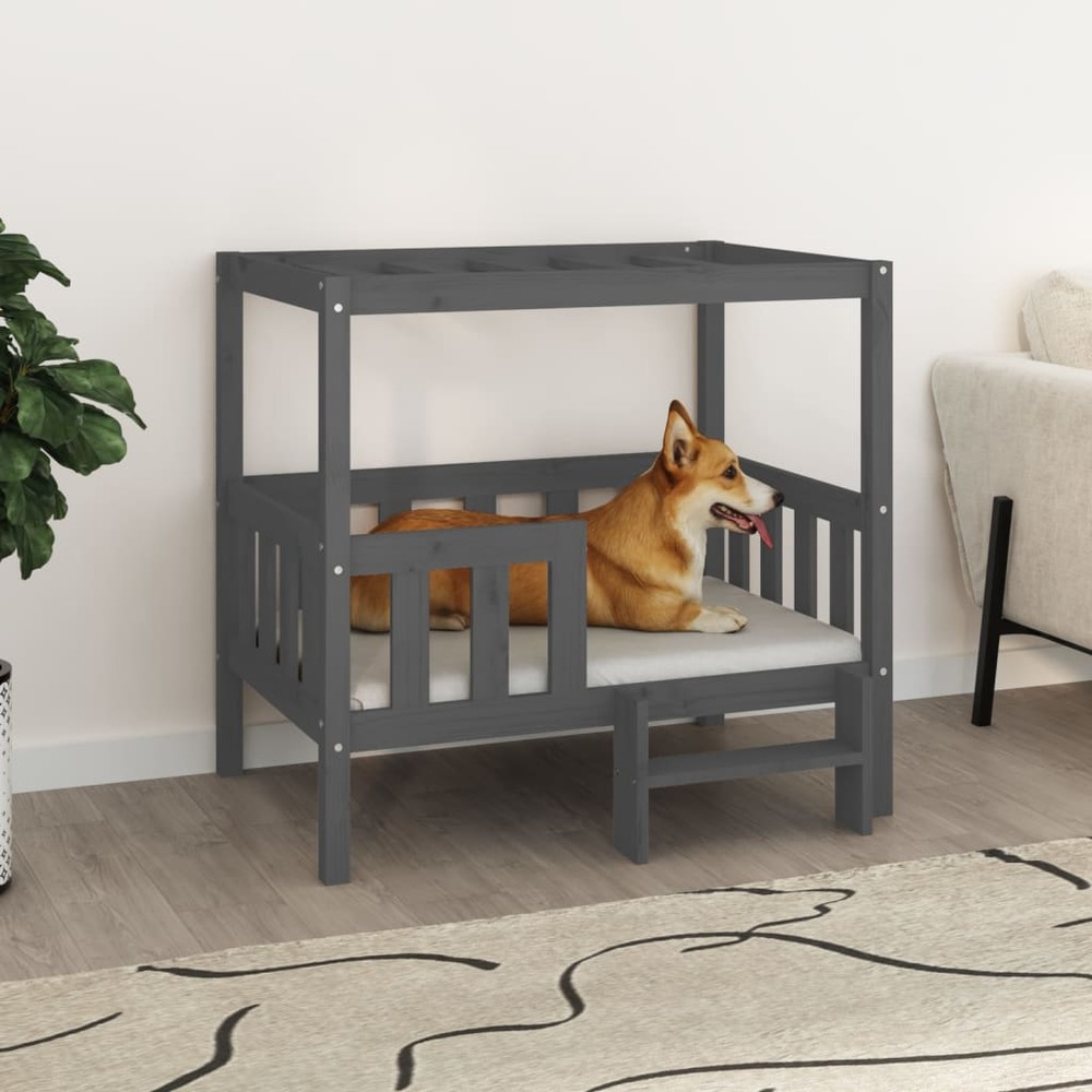 Lit pour chien gris 95,5x73,5x90 cm bois de pin solide