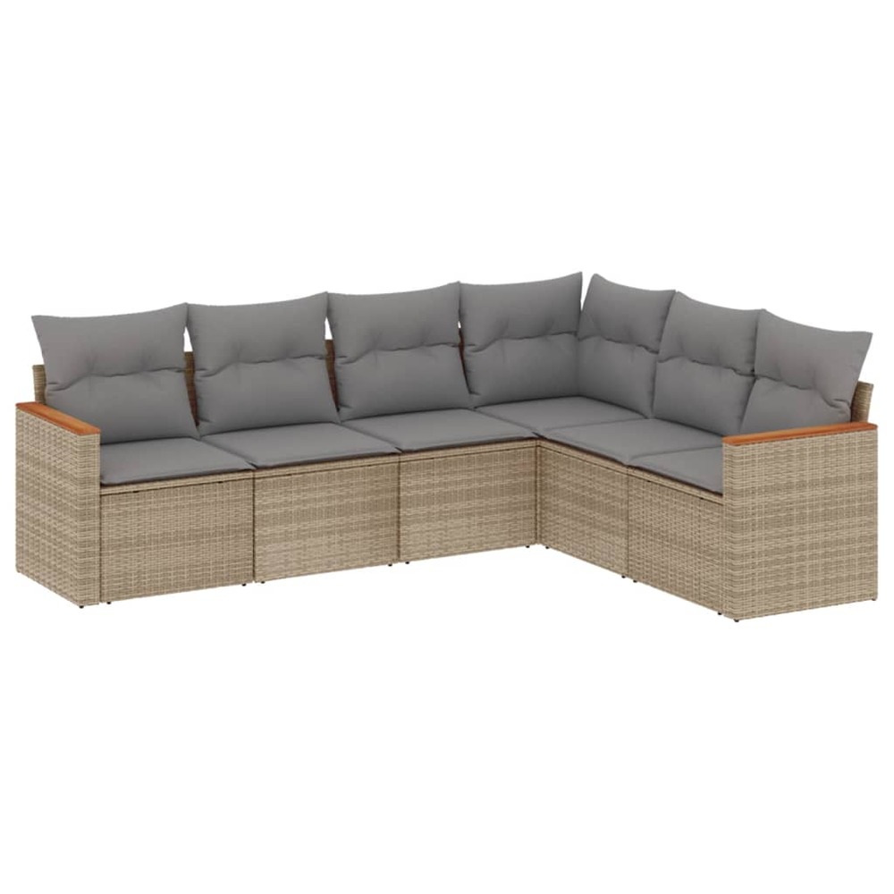 Salon de jardin avec coussins 6pcs mélange beige résine tressée