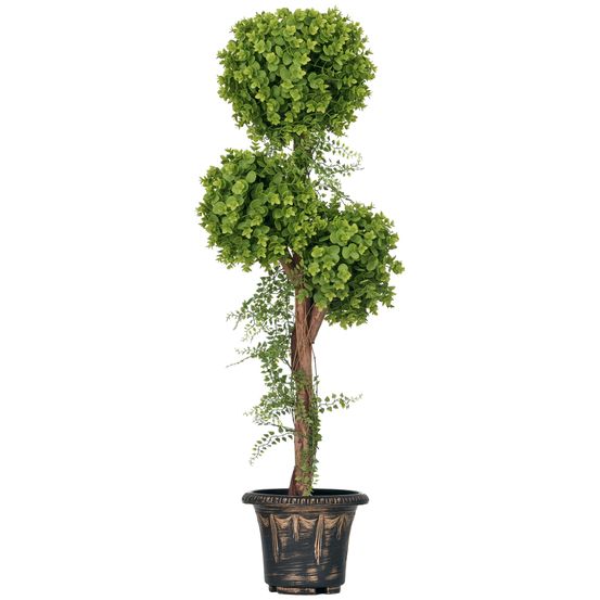 Buis artificiel 3 boules pe intérieur extérieur anti-uv aspect oxydé 115cm vert