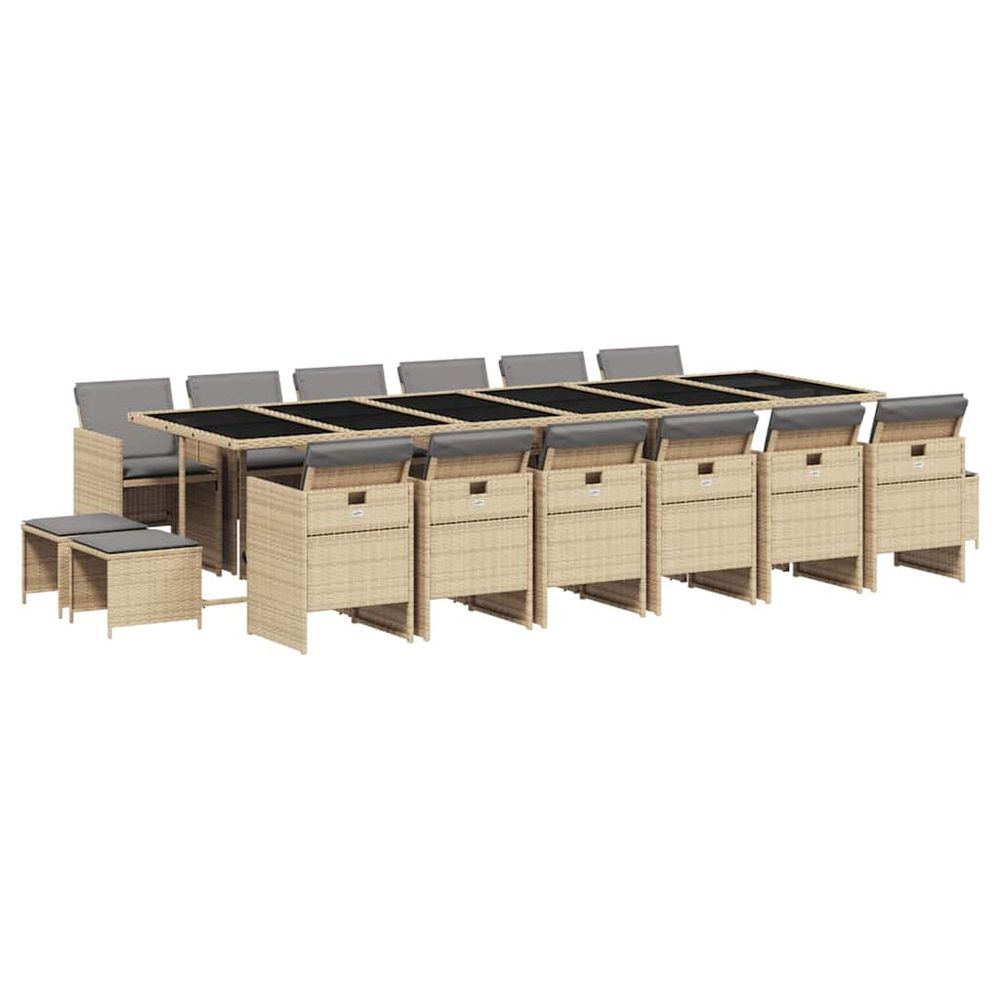 Ensemble à manger de jardin et coussins 17 pcs mélange beige