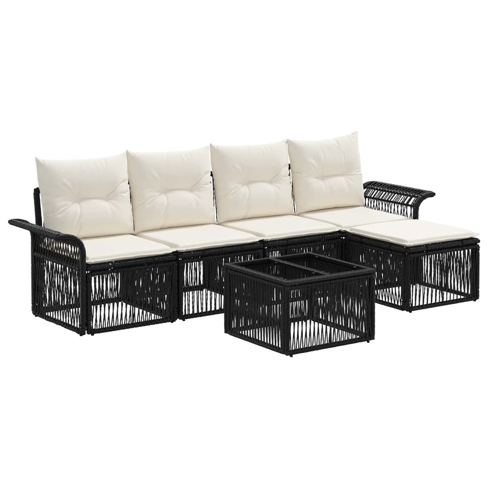 Ensemble de canapé de jardin 6 pc noir polyrotin