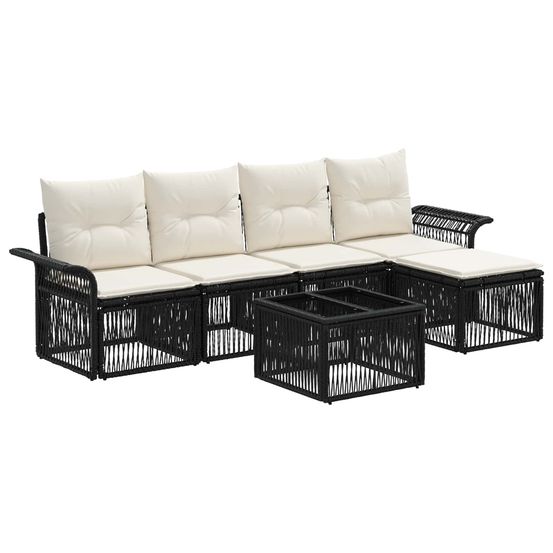Ensemble de canapé de jardin 6 pc noir polyrotin