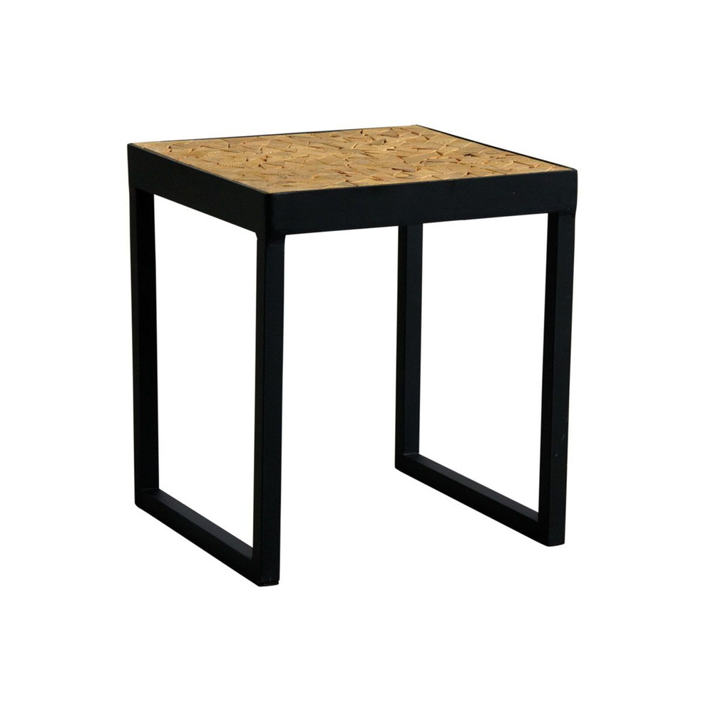 Table carrée en métal plateau mosaïque en sapin