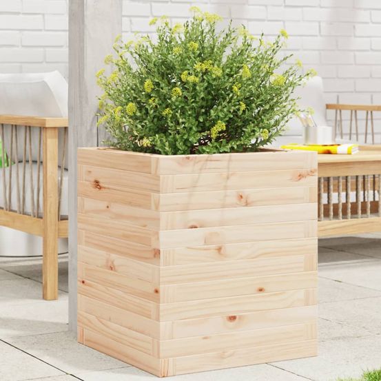 Bac à arbuste carré en pin massif naturel – jardinière moyenne classique pour décoration terrasse et entrée – 40x46cm brun