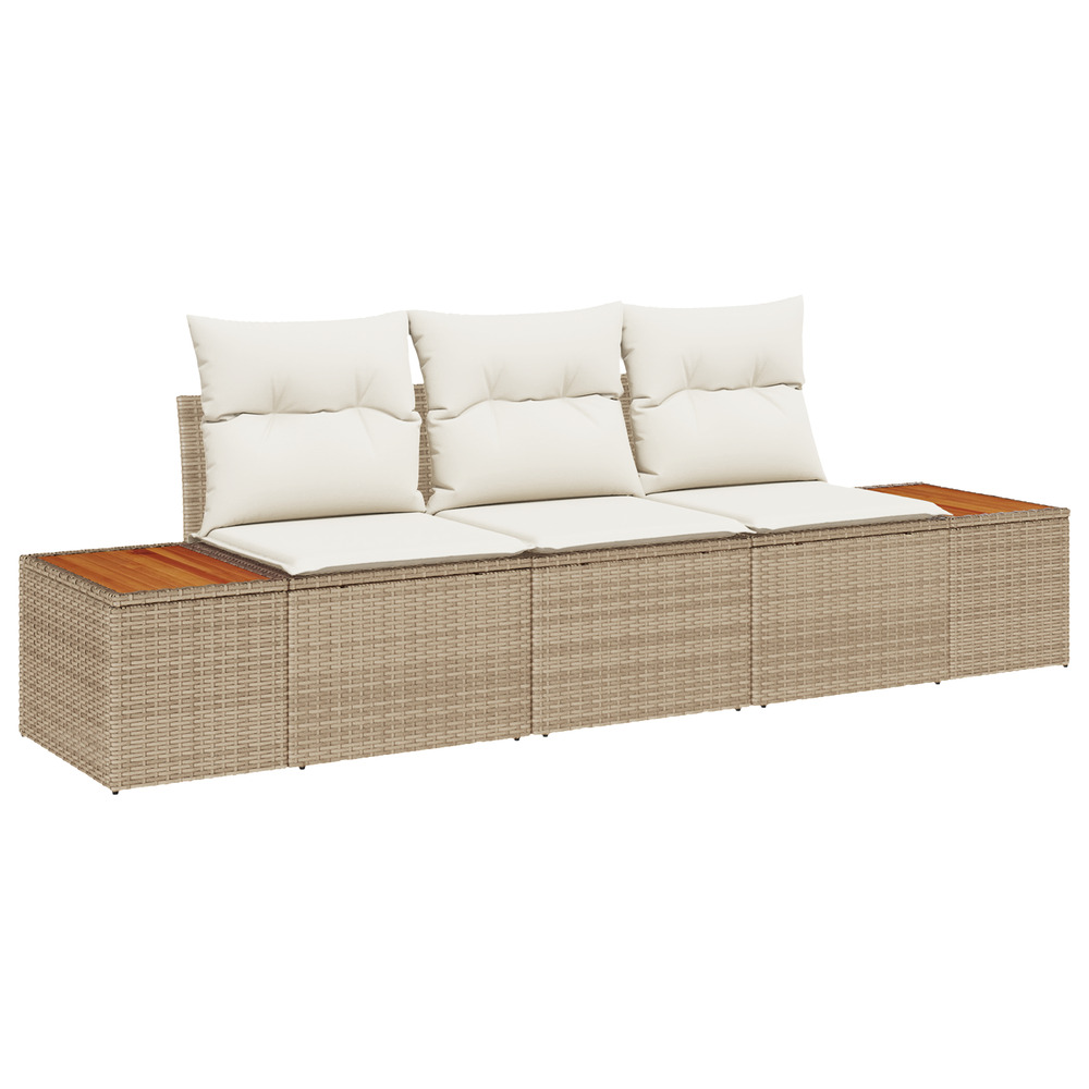 Ensemble de canapé de jardin de 3 pièces avec coussins beige rattan poly acacia