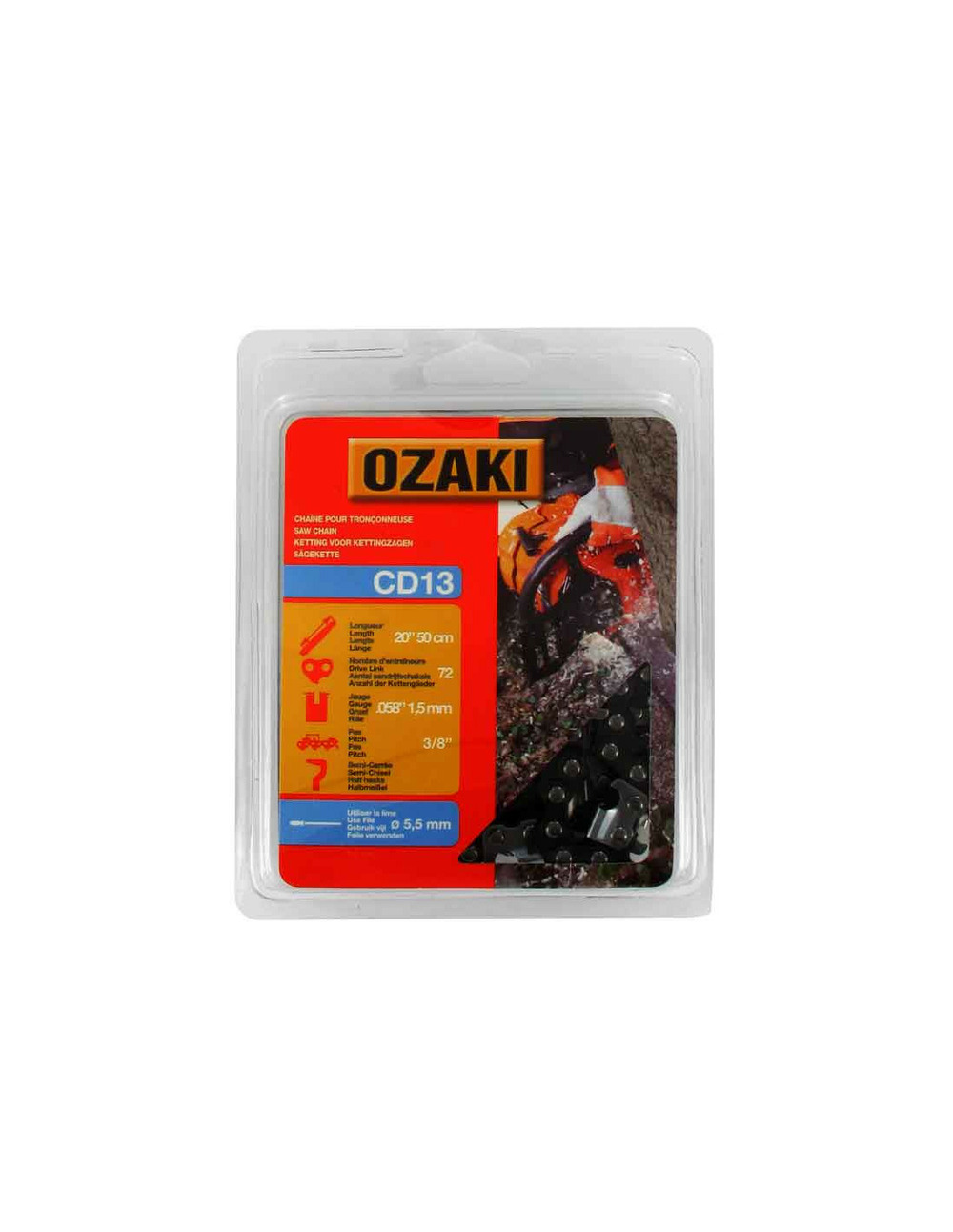 Chaîne de tronçonneuse ozaki sous coque semi carrée: 3/8'' 058 (1,5mm) 72 entraîneurs ( e72 )