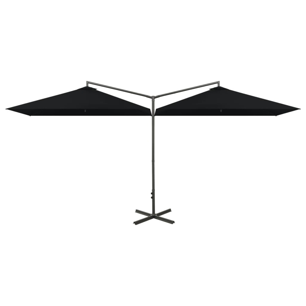 Parasol double avec mât en acier noir 600 x 300 cm