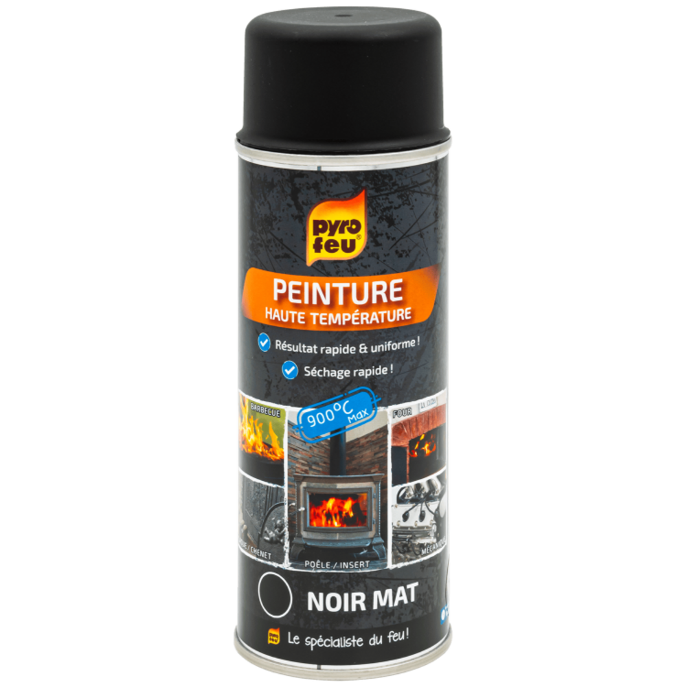 Pyro feu - peinture haute température noire mat - résiste jusqu'à 900°c - rénova