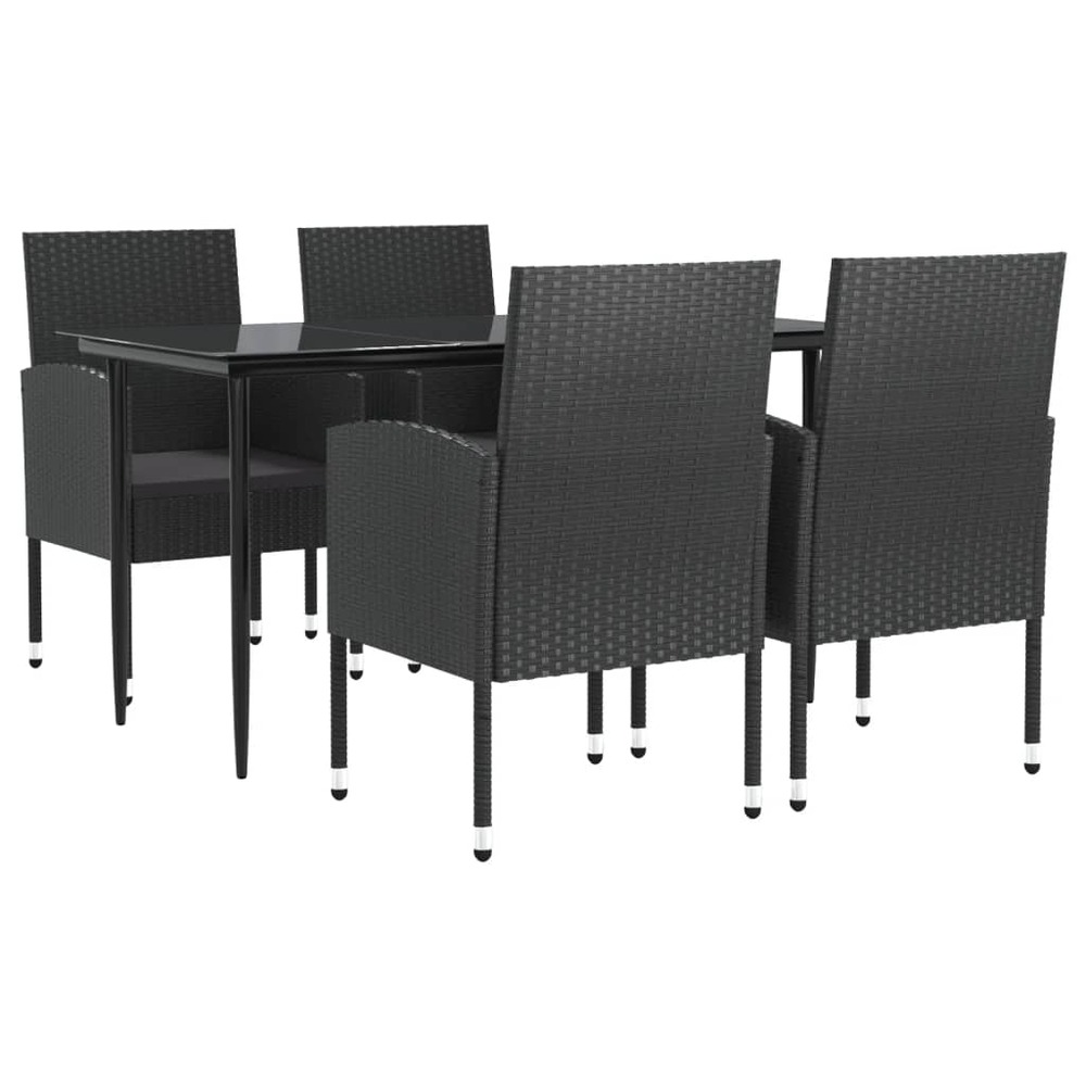 Ensemble à manger de jardin 5 pcs noir résine tressée et acier