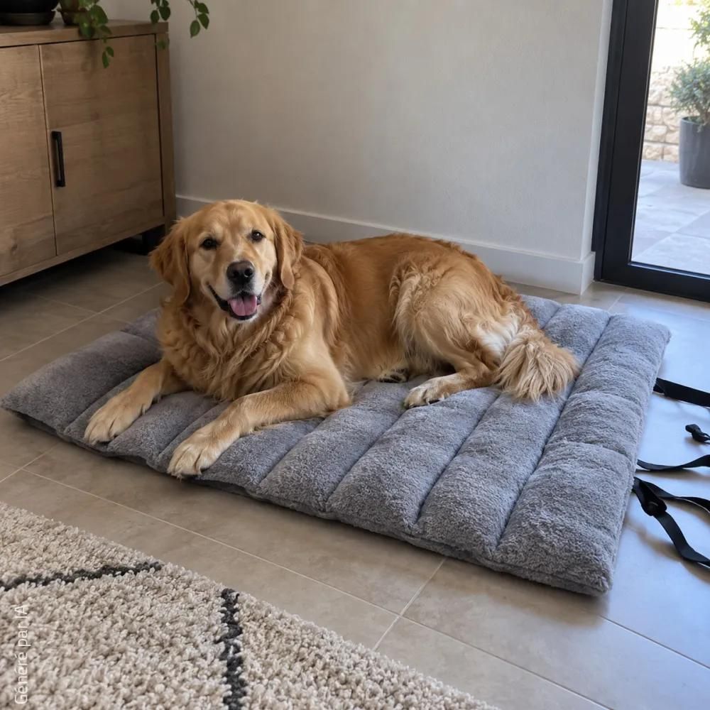 Coussin pour animaux imperméable en polyester gris - enroulable avec sangles réglables