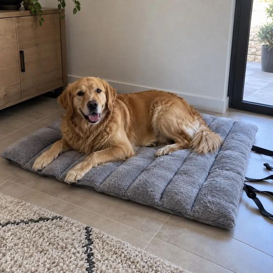 Coussin pour animaux imperméable en polyester gris - enroulable avec sangles réglables