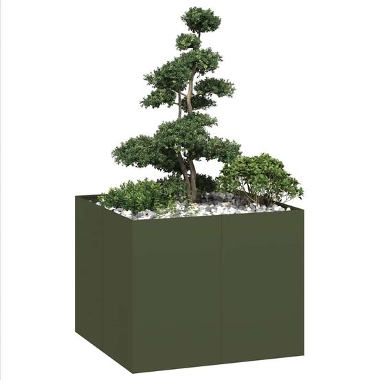 Très haut potager carré acier vert olive jardin 100x100x80 cm
