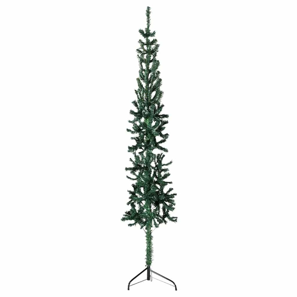 Demi sapin de noël artificiel mince avec support vert 240 cm