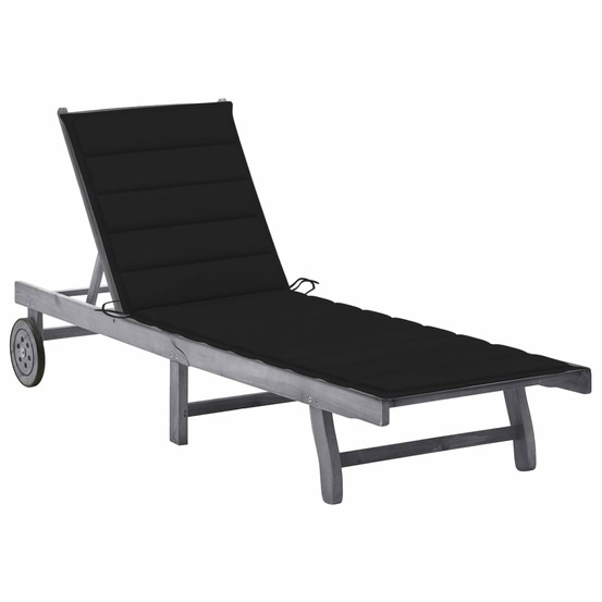 Transat chaise longue bain de soleil lit de jardin terrasse meuble d'extérieur avec coussin gris bois d'acacia solide 02_0012