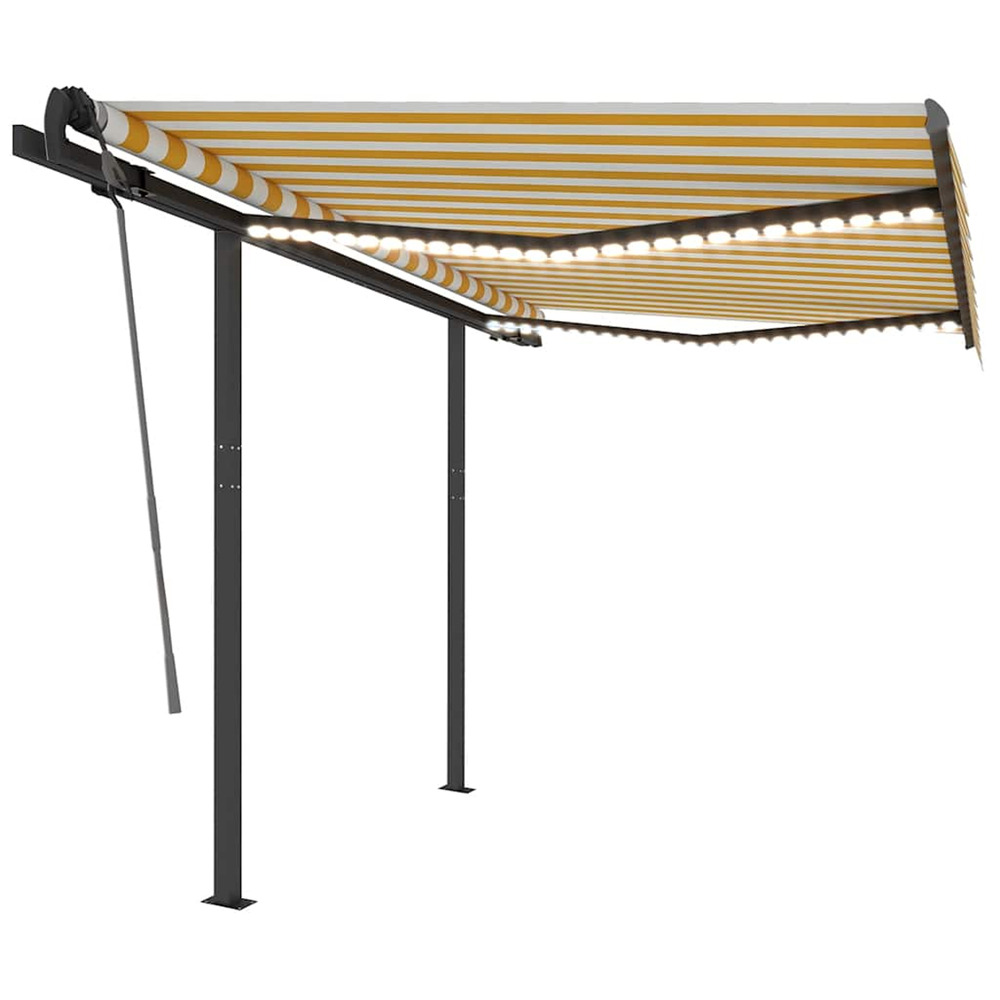 Auvent manuel rétractable avec led 3,5x2,5 m jaune et blanc