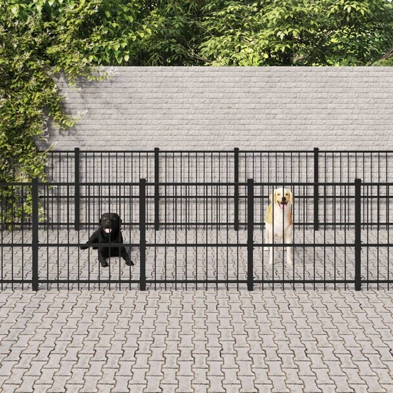 Chenil cage enclos pac animaux d'extérieur pour chiens acier 22,58 m² noir