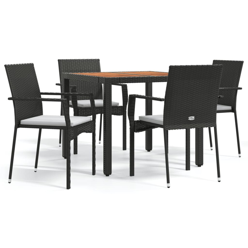 Ensemble à manger de jardin coussins 5pcs noir résine tressée