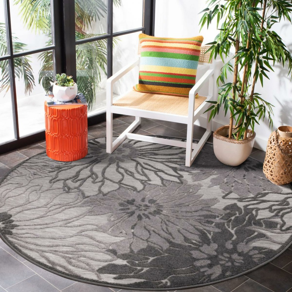 Tapis rond d'extérieur ø150cm tissé kilim gris clair chimeka